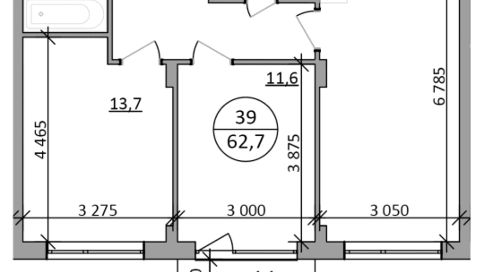 Планування 2-кімнатної квартири в ЖК Грінвуд-2 62.7 м², фото 665414