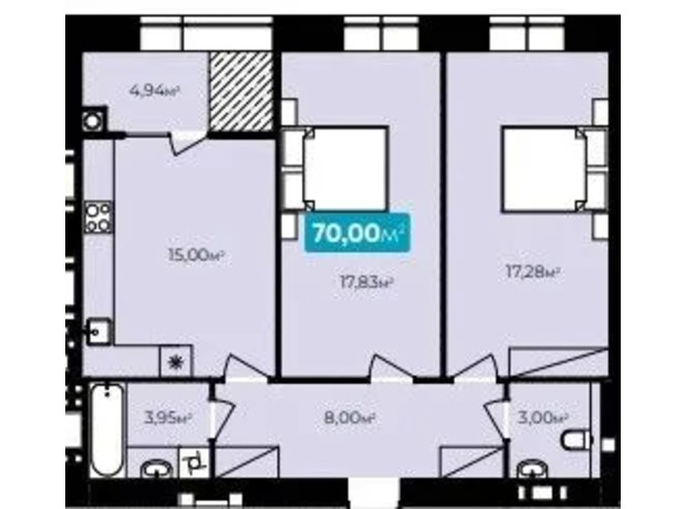 ЖК Spring Town New Rivier : планировка 2-комнатной квартиры 70 м²