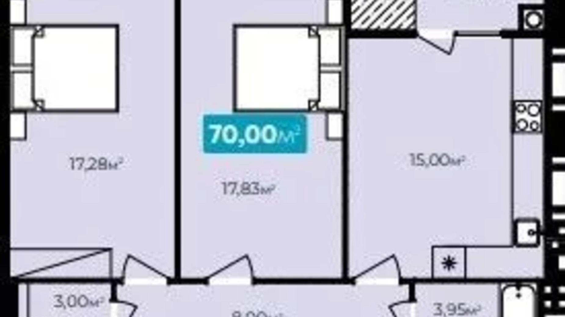 Планировка 2-комнатной квартиры в ЖК Spring Town New Rivier  70 м², фото 665800
