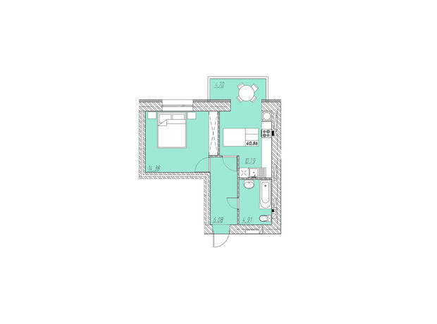 ЖК на Шептицкого: планировка 1-комнатной квартиры 40.86 м²