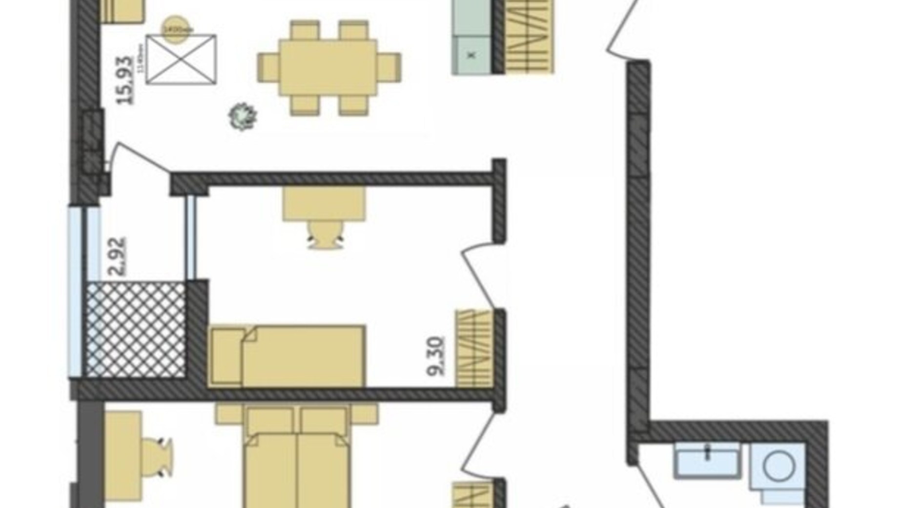 Планування 2-кімнатної квартири в ЖК Амстердам 60.08 м², фото 666137
