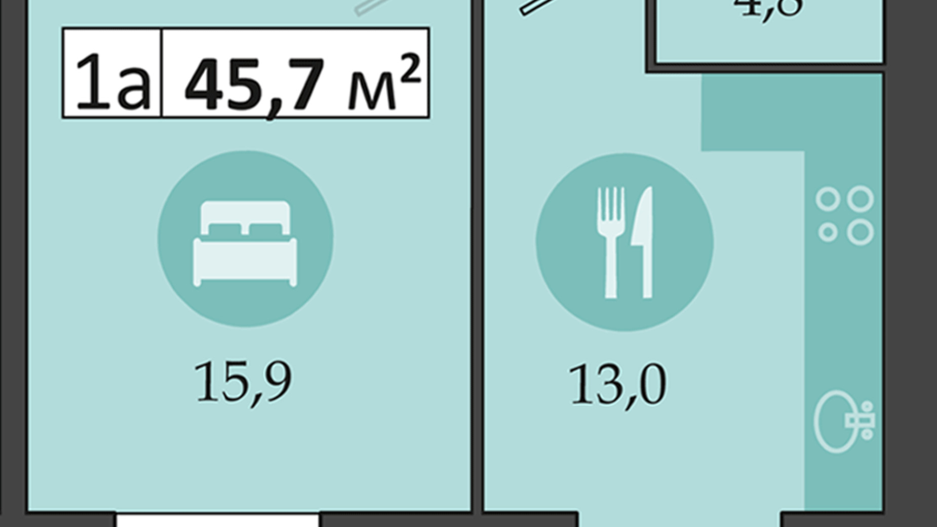 Планировка 1-комнатной квартиры в ЖК Днепровская Брама 2 45.7 м², фото 666231