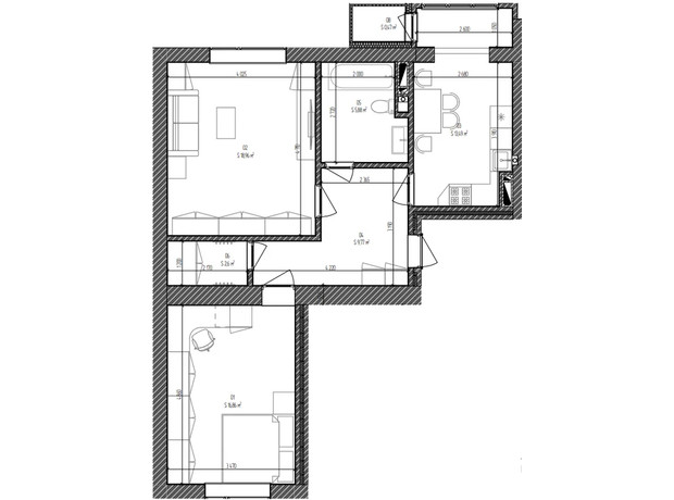 ЖК Флагман: планировка 2-комнатной квартиры 68.36 м²