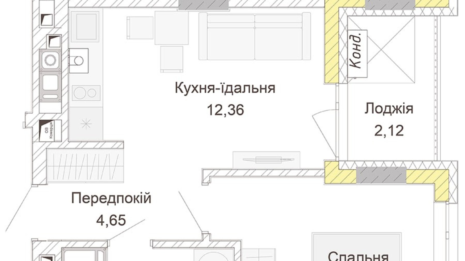 Планировка 1-комнатной квартиры в ЖК Empatika 34.66 м², фото 666444