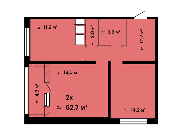 ЖК Скай Сити: планировка 2-комнатной квартиры 64.5 м²