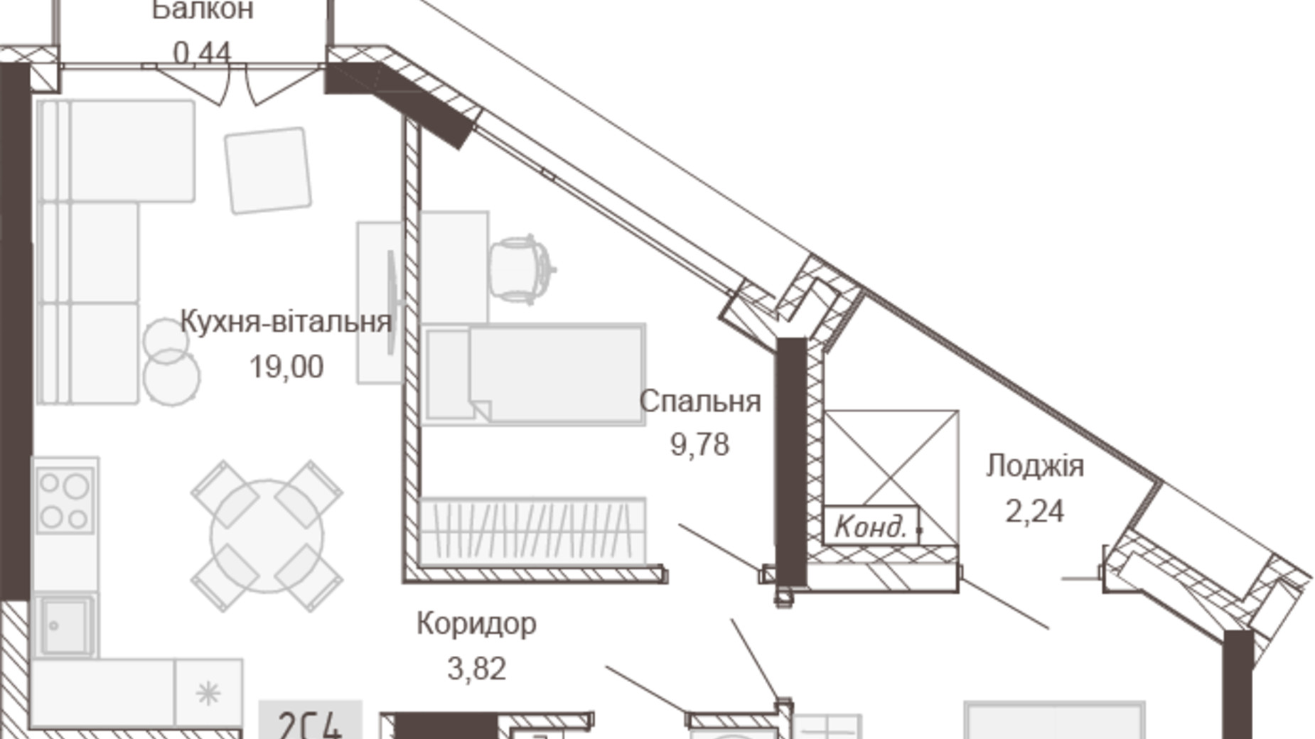 Планировка 2-комнатной квартиры в Апарт-комплекс Pokrovsky Apart Complex 56.05 м², фото 666549