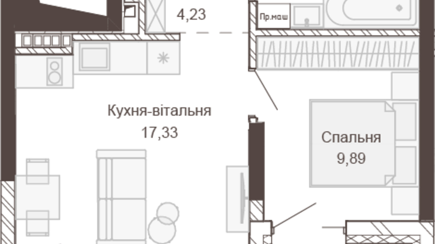 Планировка 1-комнатной квартиры в Апарт-комплекс Pokrovsky Apart Complex 39.67 м², фото 666552