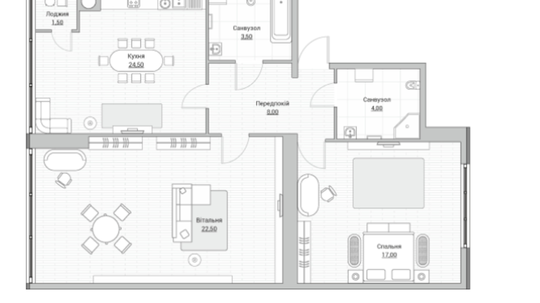 Планировка 2-комнатной квартиры в ЖК Евромісто 81.5 м², фото 666578