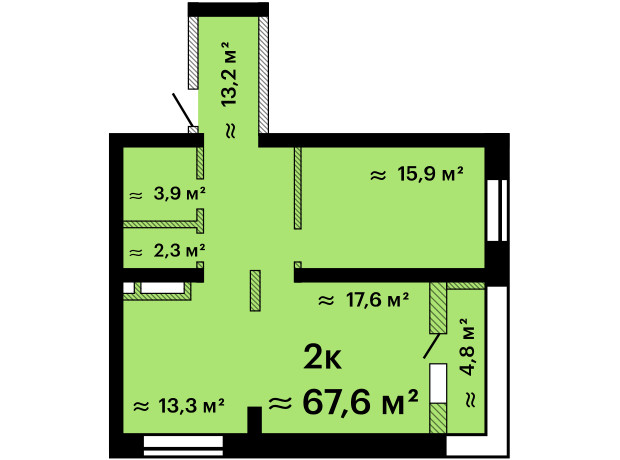 ЖК Альтаїр-3: планування 2-кімнатної квартири 70.3 м²