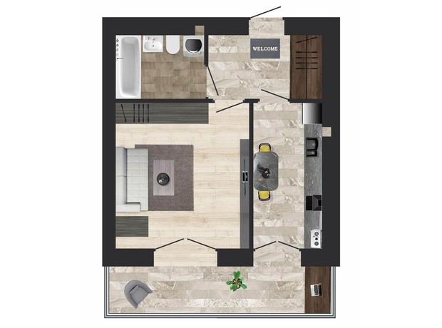 ЖК Кленовий Парк: планування 1-кімнатної квартири 43.4 м²