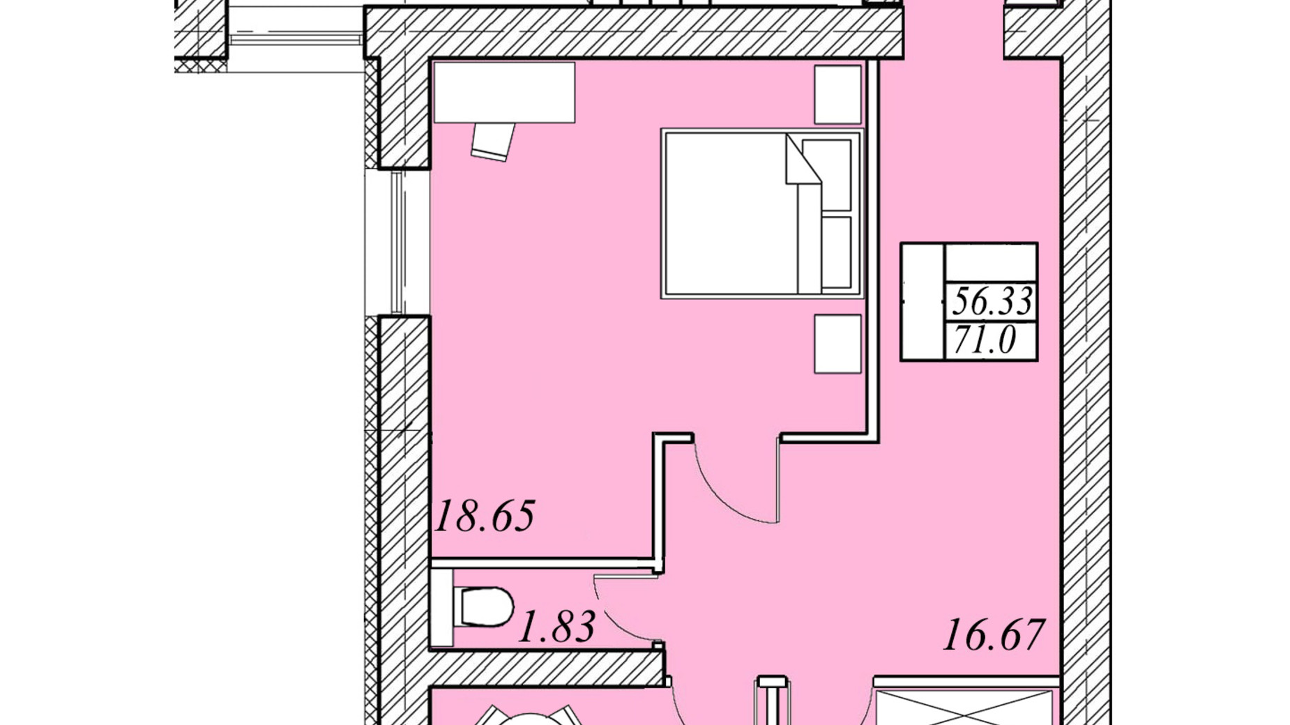 Планировка 2-комнатной квартиры в ЖК на Шептицкого 71 м², фото 667477