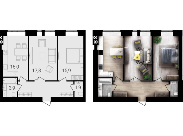 ЖК Forest Home: планування 2-кімнатної квартири 66 м²