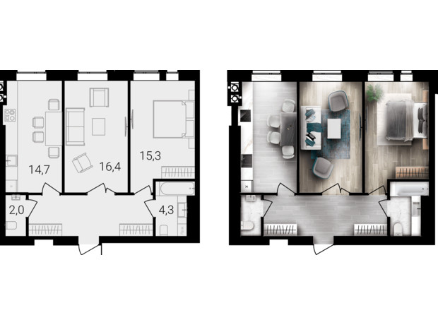 ЖК Forest Home: планировка 2-комнатной квартиры 64.7 м²