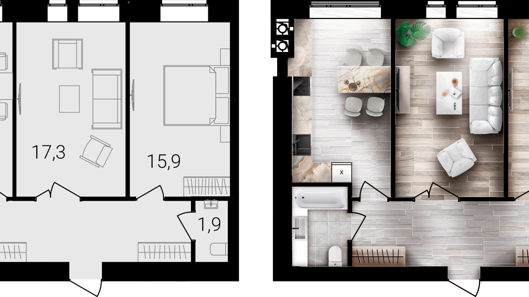 Планировка 2-комнатной квартиры в ЖК Forest Home 66 м², фото 667714