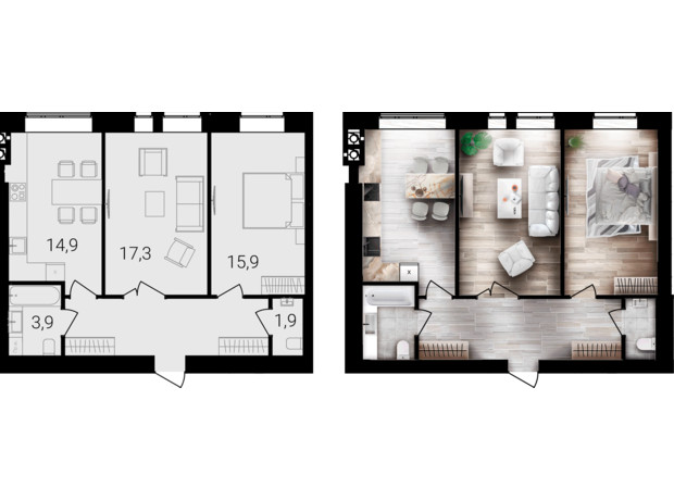 ЖК Forest Home: планировка 2-комнатной квартиры 66 м²