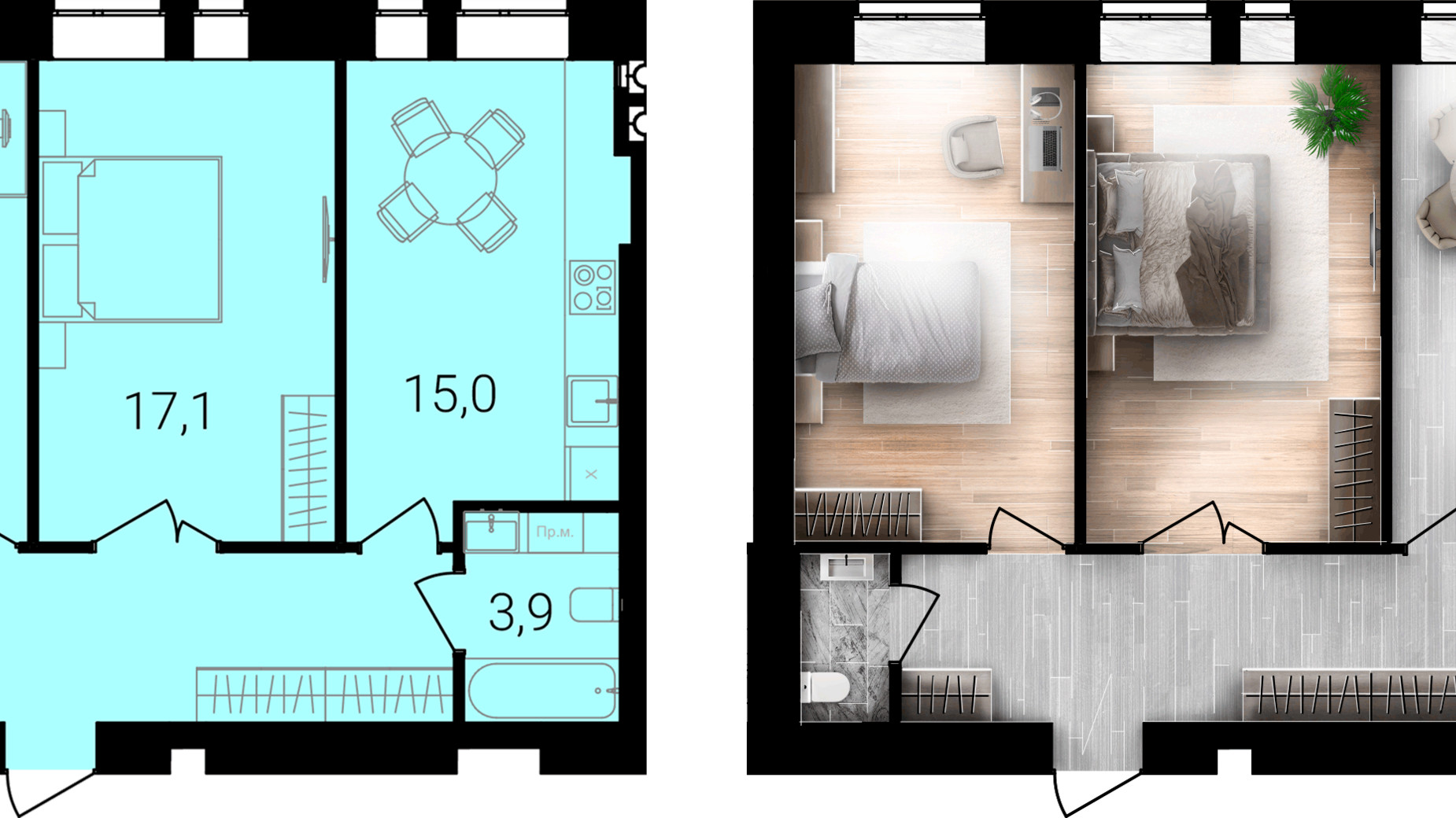 Планировка 2-комнатной квартиры в ЖК Forest Home 66 м², фото 667715