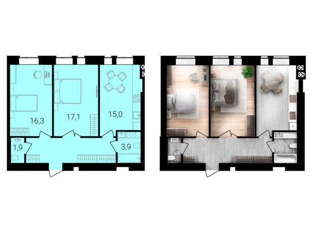 ЖК Forest Home: планування 2-кімнатної квартири 66 м²