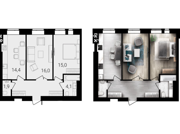 ЖК Forest Home: планування 2-кімнатної квартири 62 м²