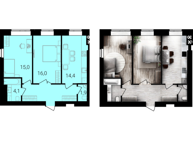 ЖК Forest Home: планировка 2-комнатной квартиры 62 м²