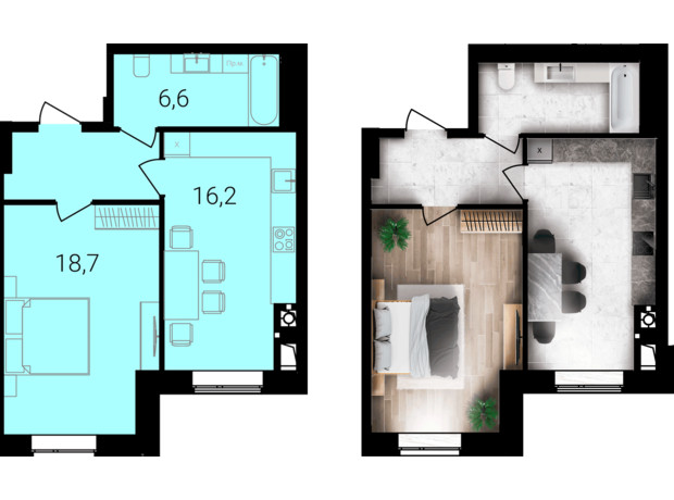 ЖК Forest Home: планування 1-кімнатної квартири 47.1 м²