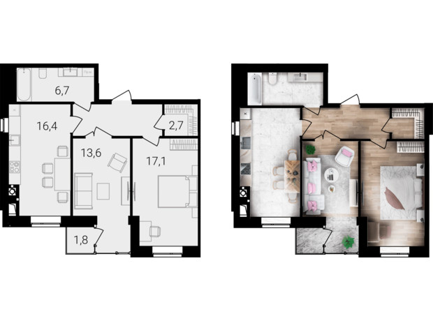 ЖК Forest Home: планування 2-кімнатної квартири 65.4 м²