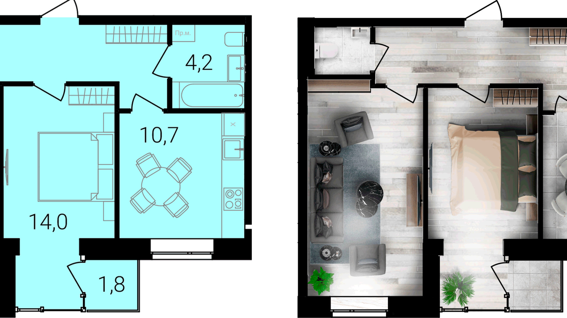 Планування 2-кімнатної квартири в ЖК Forest Home 59 м², фото 667724