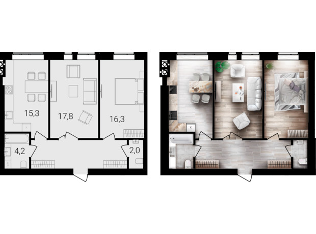 ЖК Forest Home: планировка 2-комнатной квартиры 68.4 м²