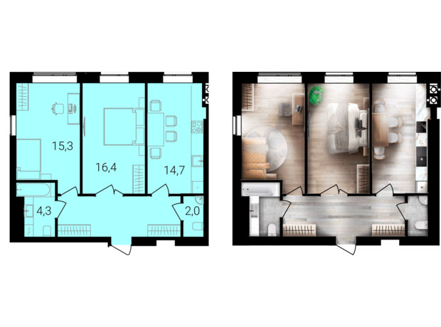 ЖК Forest Home: планировка 2-комнатной квартиры 64.7 м²