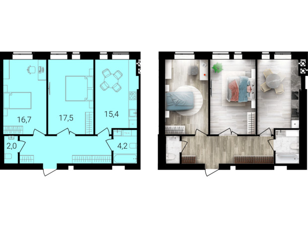 ЖК Forest Home: планування 2-кімнатної квартири 68.8 м²