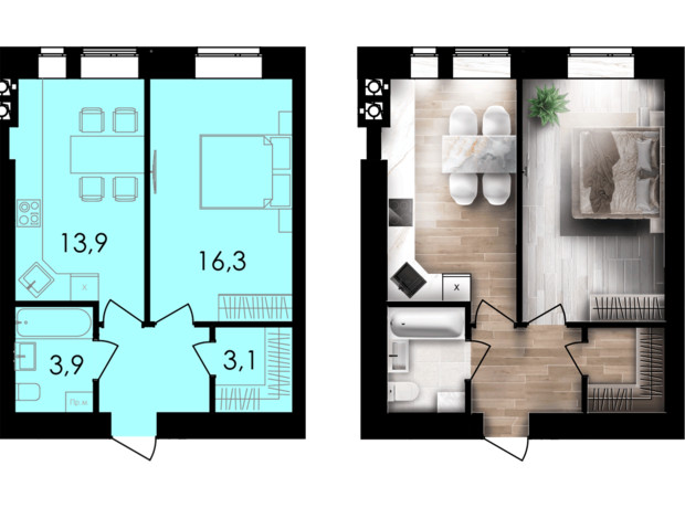 ЖК Forest Home: планировка 1-комнатной квартиры 41.7 м²