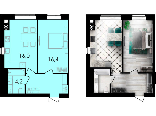 ЖК Forest Home: планировка 1-комнатной квартиры 45 м²