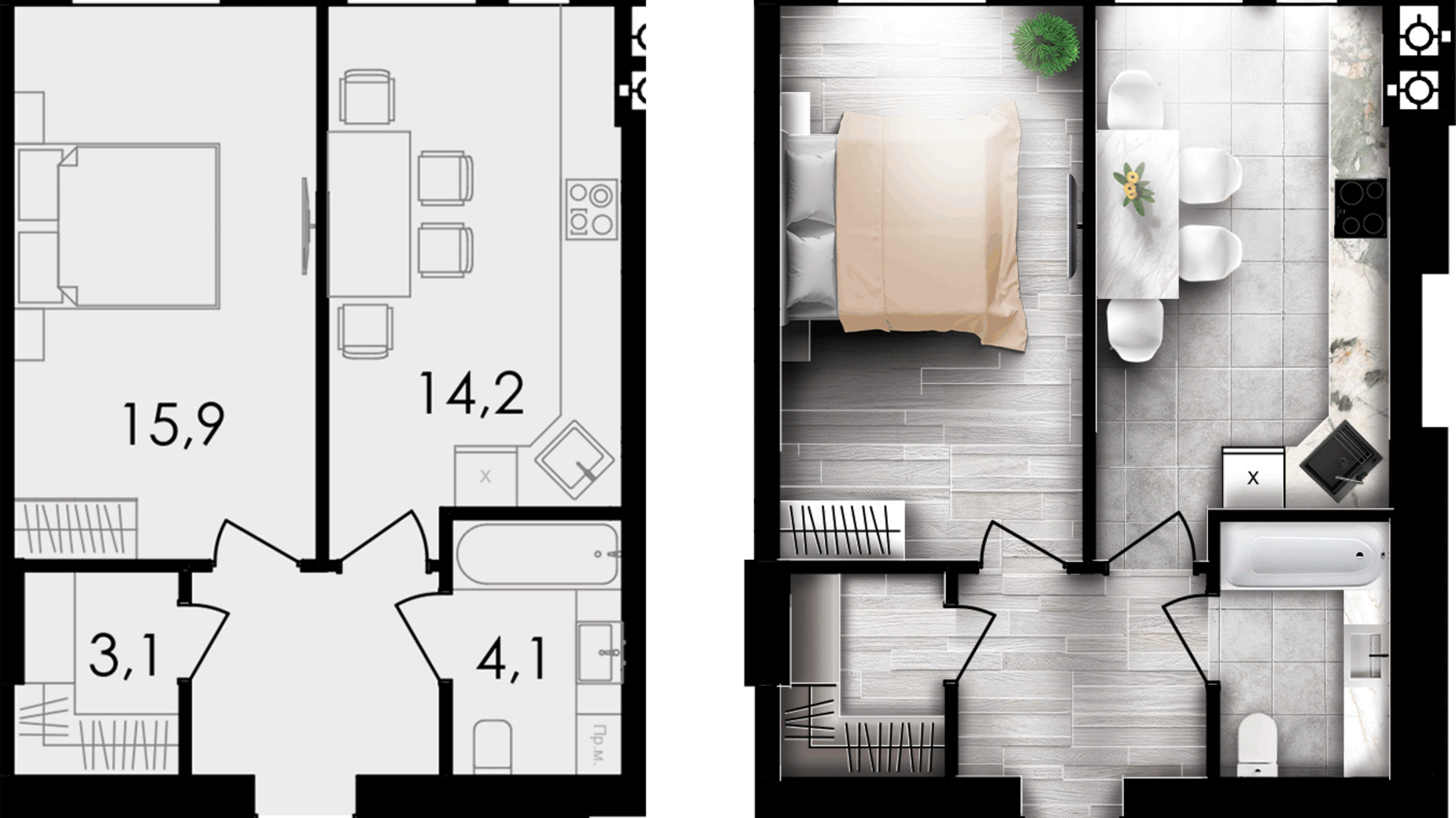 Планировка 1-комнатной квартиры в ЖК Forest Home 42.2 м², фото 667813