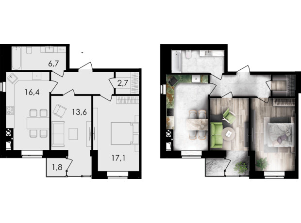 ЖК Forest Home: планування 2-кімнатної квартири 65.4 м²