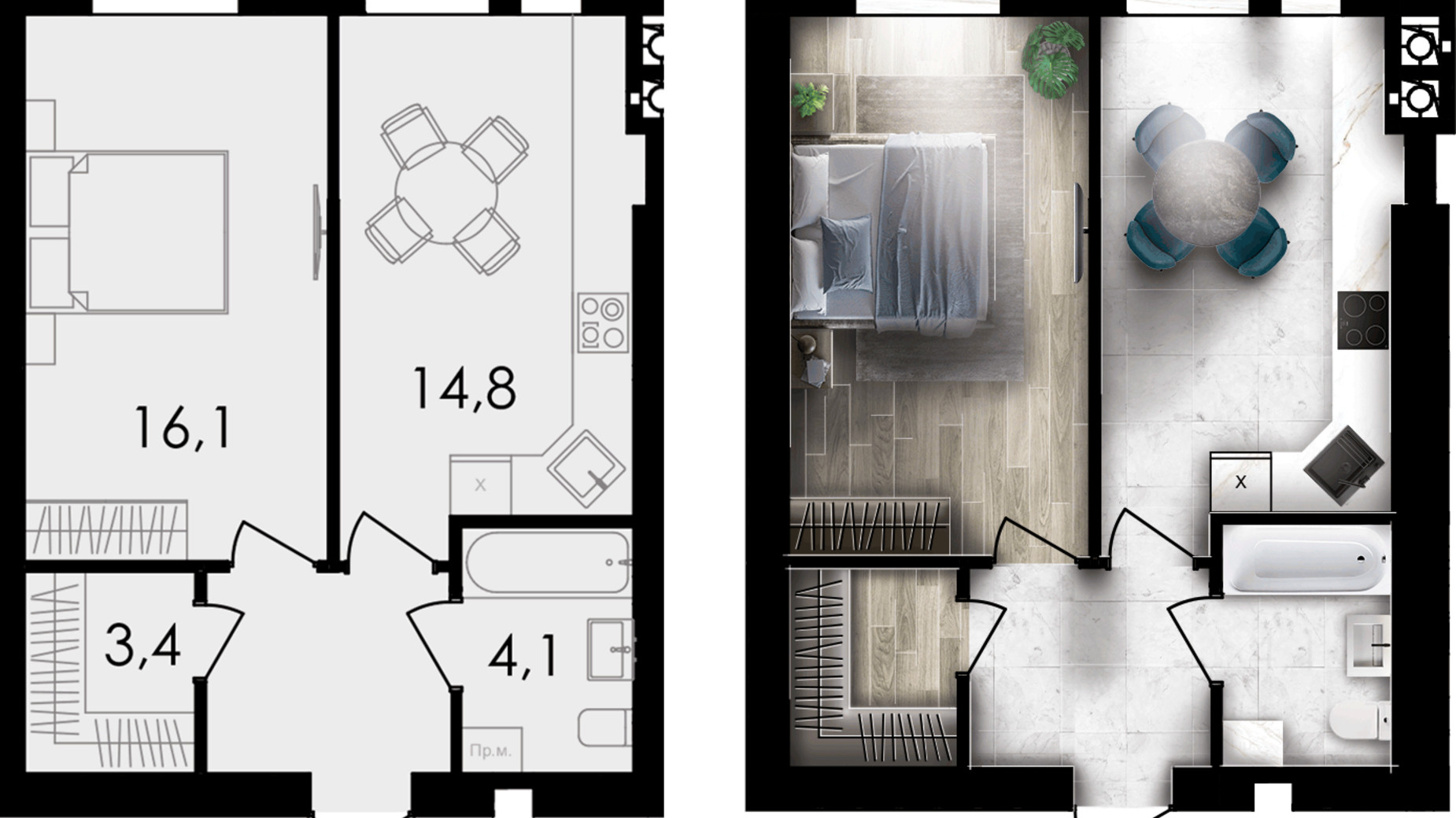 Планировка 1-комнатной квартиры в ЖК Forest Home 43.2 м², фото 667854