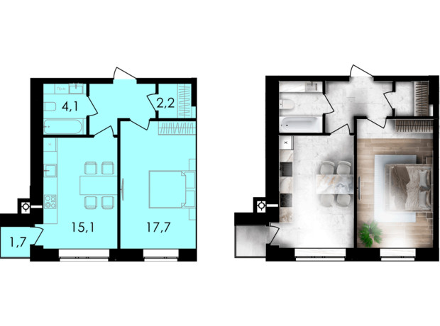 ЖК Forest Home: планировка 1-комнатной квартиры 45.9 м²