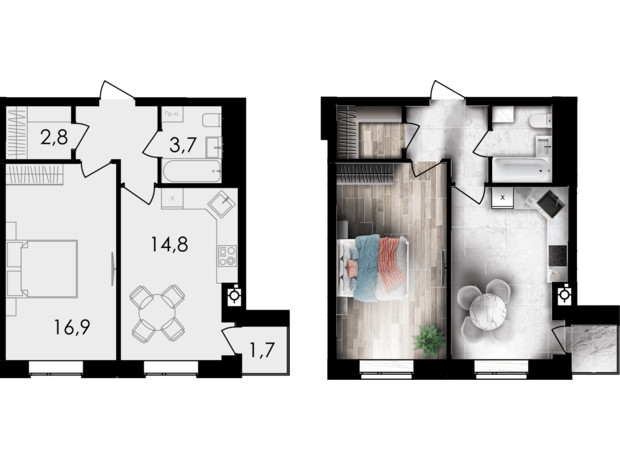 ЖК Forest Home: планировка 1-комнатной квартиры 44 м²