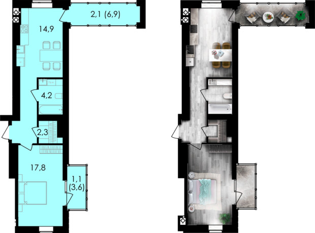 ЖК Forest Home: планировка 1-комнатной квартиры 48.2 м²