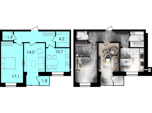 ЖК Forest Home: планировка 2-комнатной квартиры 59 м²