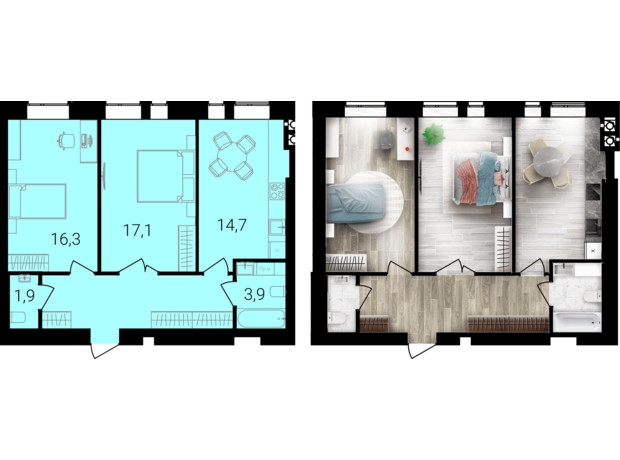 ЖК Forest Home: планировка 2-комнатной квартиры 66 м²