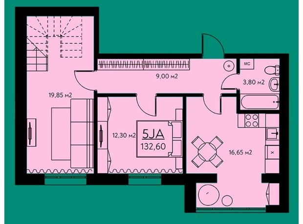 ЖК Молодежный городок: планировка 3-комнатной квартиры 132.6 м²