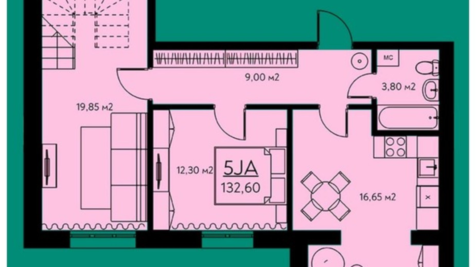 Планировка много­уровневой квартиры в ЖК Молодежный городок 132.6 м², фото 668025