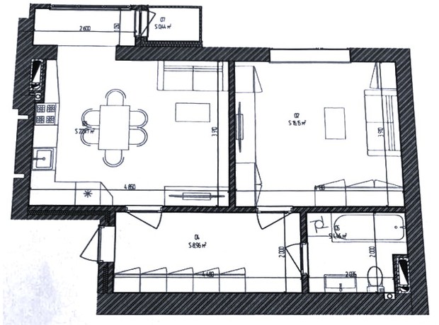 ЖК Флагман: планировка 1-комнатной квартиры 52.45 м²