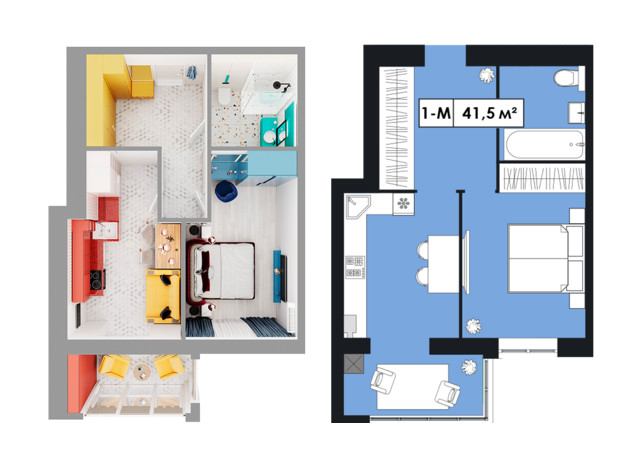 ЖК Щасливий у Дніпрі: планування 1-кімнатної квартири 41.5 м²
