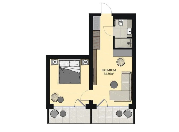 Апарт-готель Green Rest: планировка 2-комнатной квартиры 38.56 м²