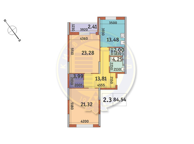 ЖК Академ Парк: планування 2-кімнатної квартири 84.54 м²