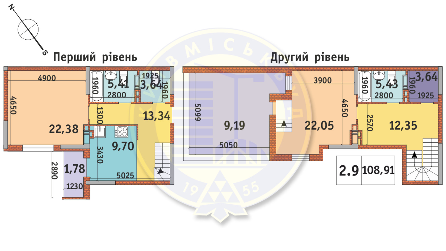 Планировка много­уровневой квартиры в ЖК Академ Парк 108.91 м², фото 668954