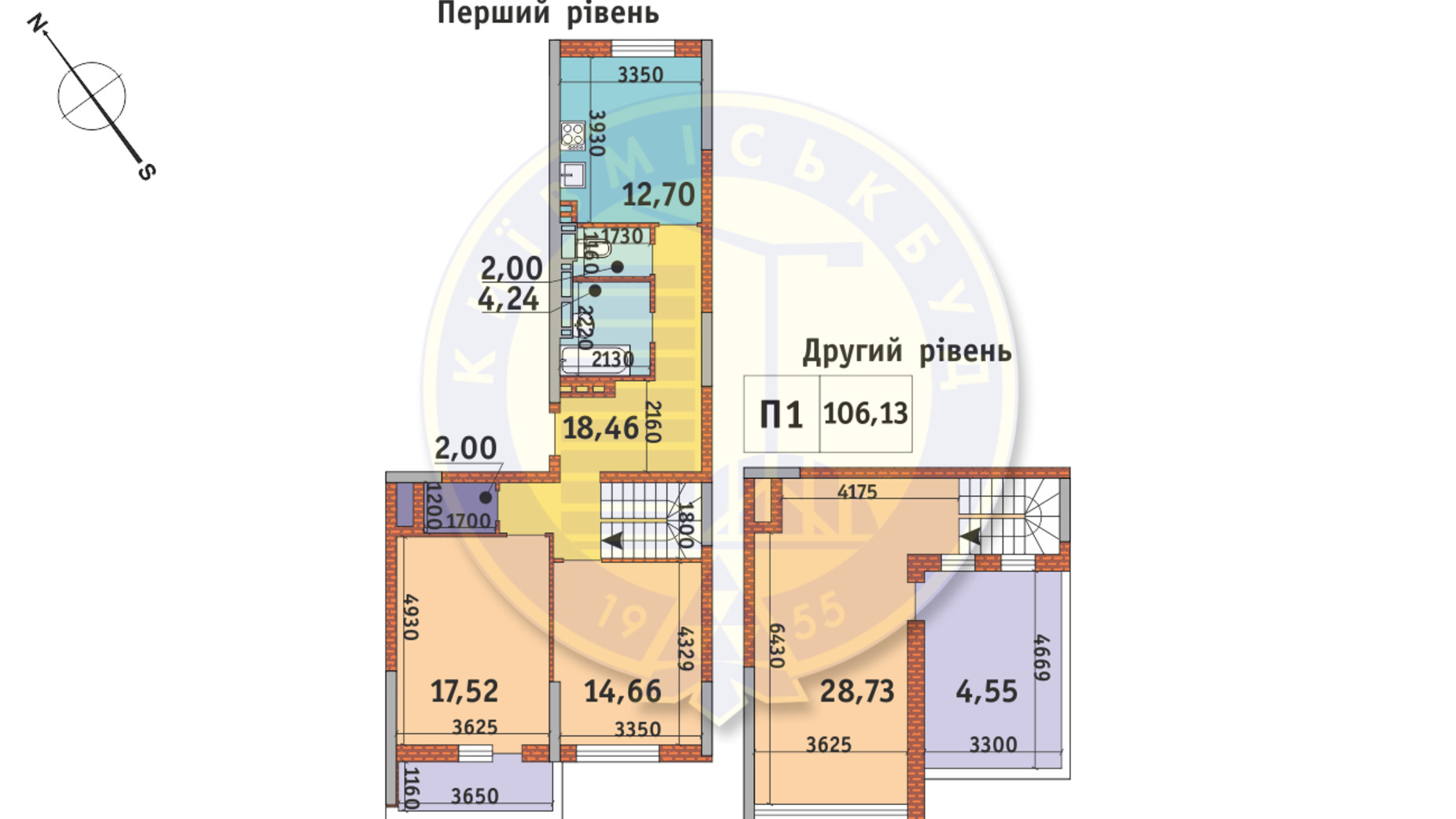 Планування багато­рівневої квартири в ЖК Академ Парк 106.13 м², фото 668955