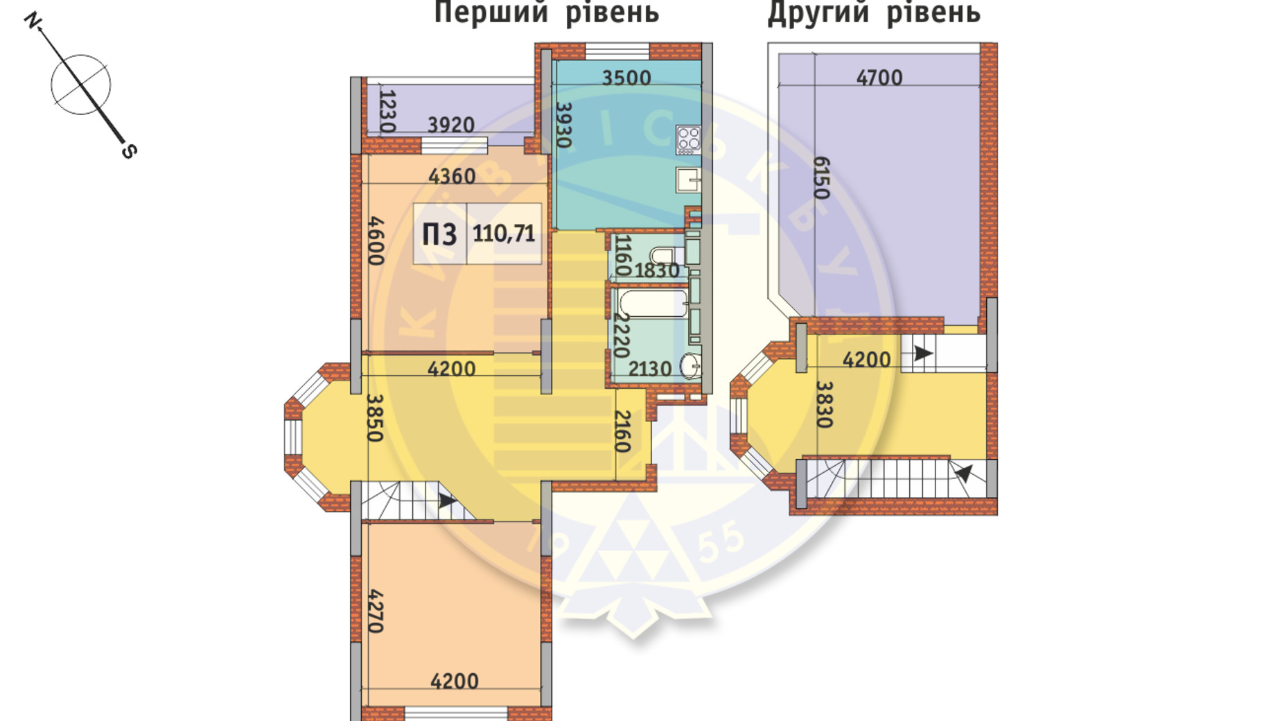 Планування багато­рівневої квартири в ЖК Академ Парк 110.71 м², фото 668956
