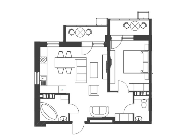 ЖК Nagirniy House: планировка 2-комнатной квартиры 57.17 м²