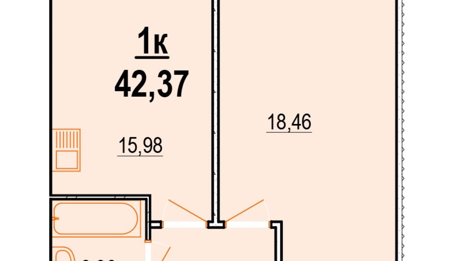 Планировка 1-комнатной квартиры в ЖК Старогородский 42.37 м², фото 669228